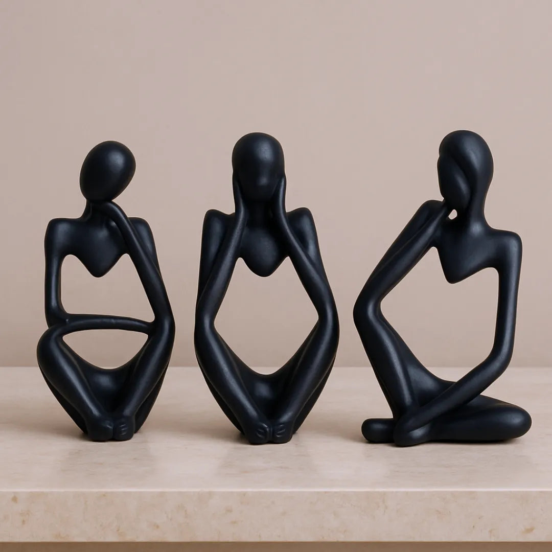 Escultura Decorativa O Pensador Estatueta 3 Peças preto