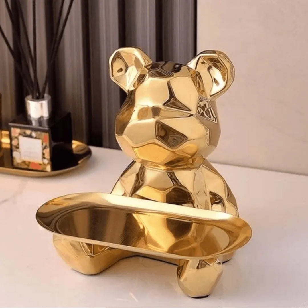 Escultura Decorativa Decoracao para sala dourado Bandeja Urso Geométrico