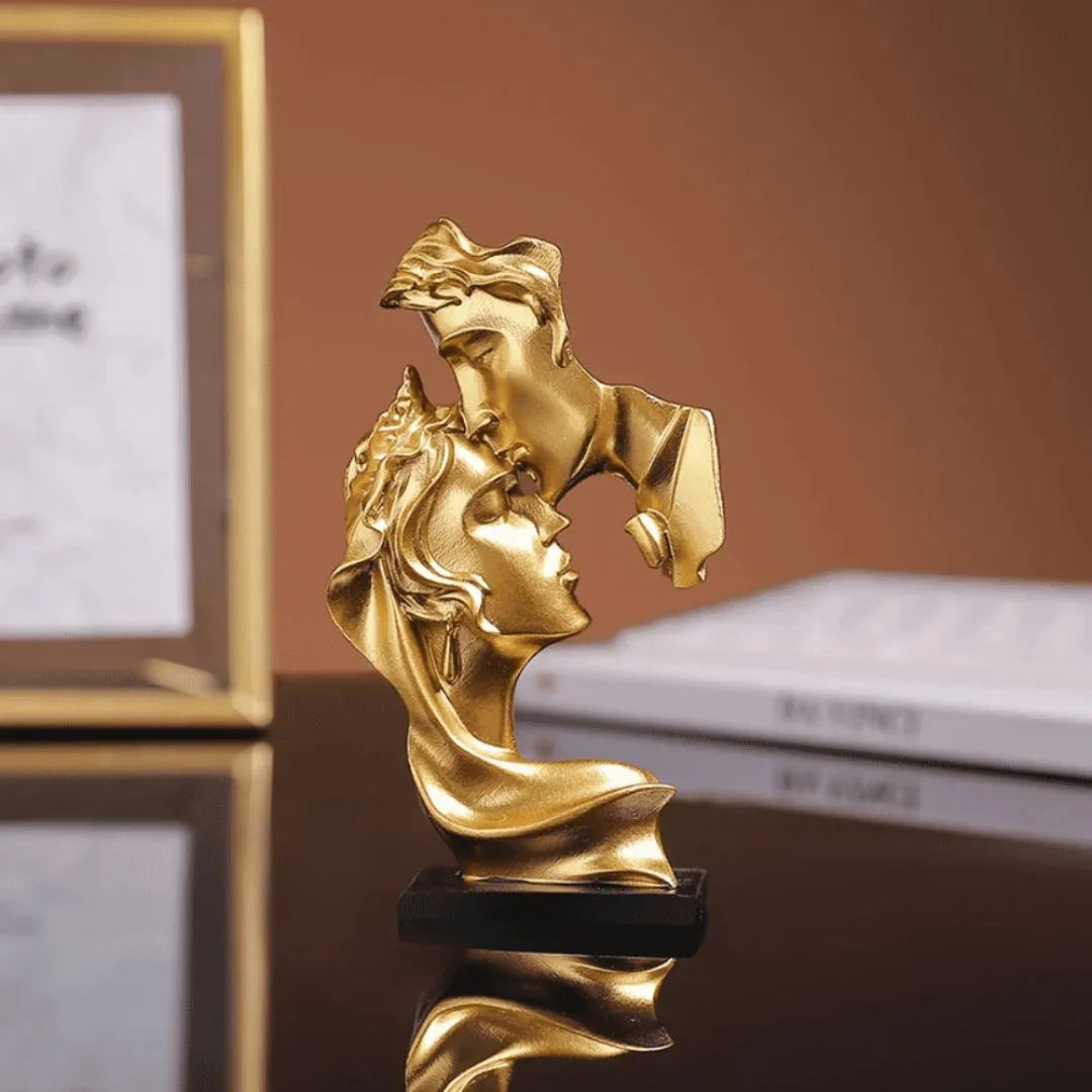 Escultura Decorativa Decoracao para sala dourado Beijo Amantes Estatueta 