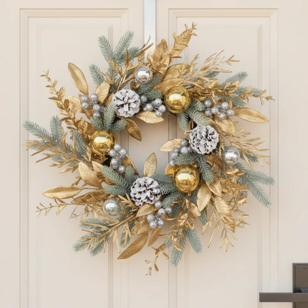 Guirlanda de Natal de Luxo para Porta/Parede Dourada Grande