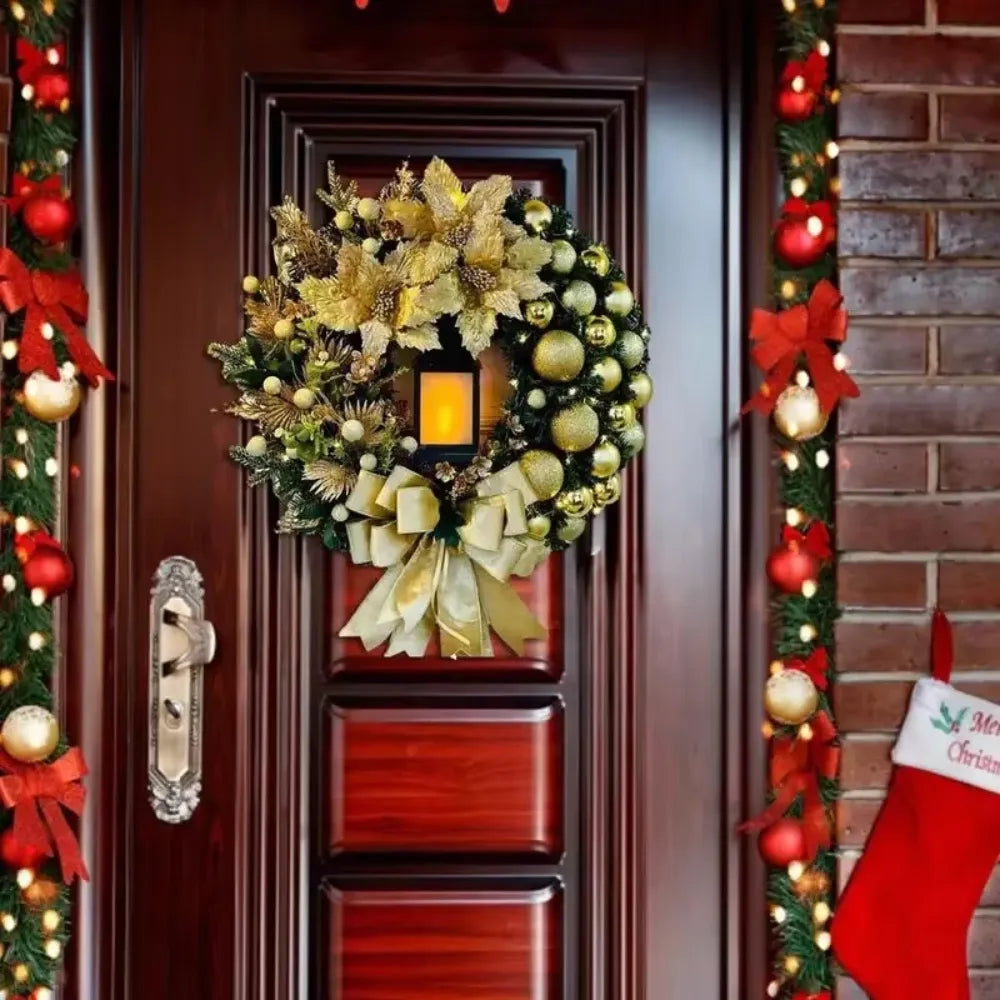 Guirlanda de Natal para Porta de Luxo Grande Dourada Natalina Decoração