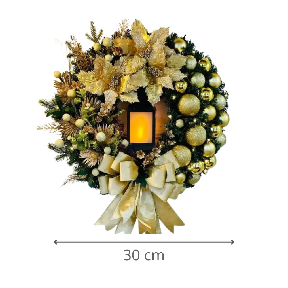 Guirlanda de Natal para Porta de Luxo Grande Dourada Natalina Decoração