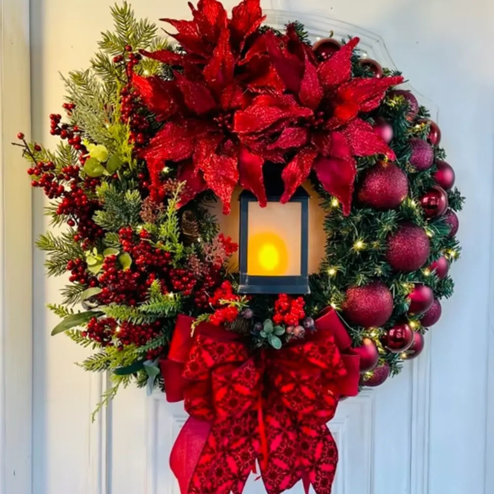 Guirlanda de Natal para Porta de Luxo Grande Vermelha Natalina Decoração