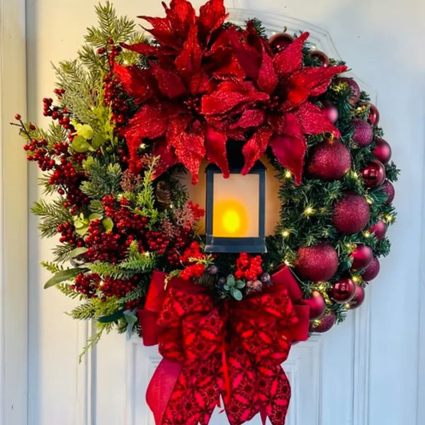 Guirlanda de Natal para Porta de Luxo Grande Vermelha Natalina Decoração