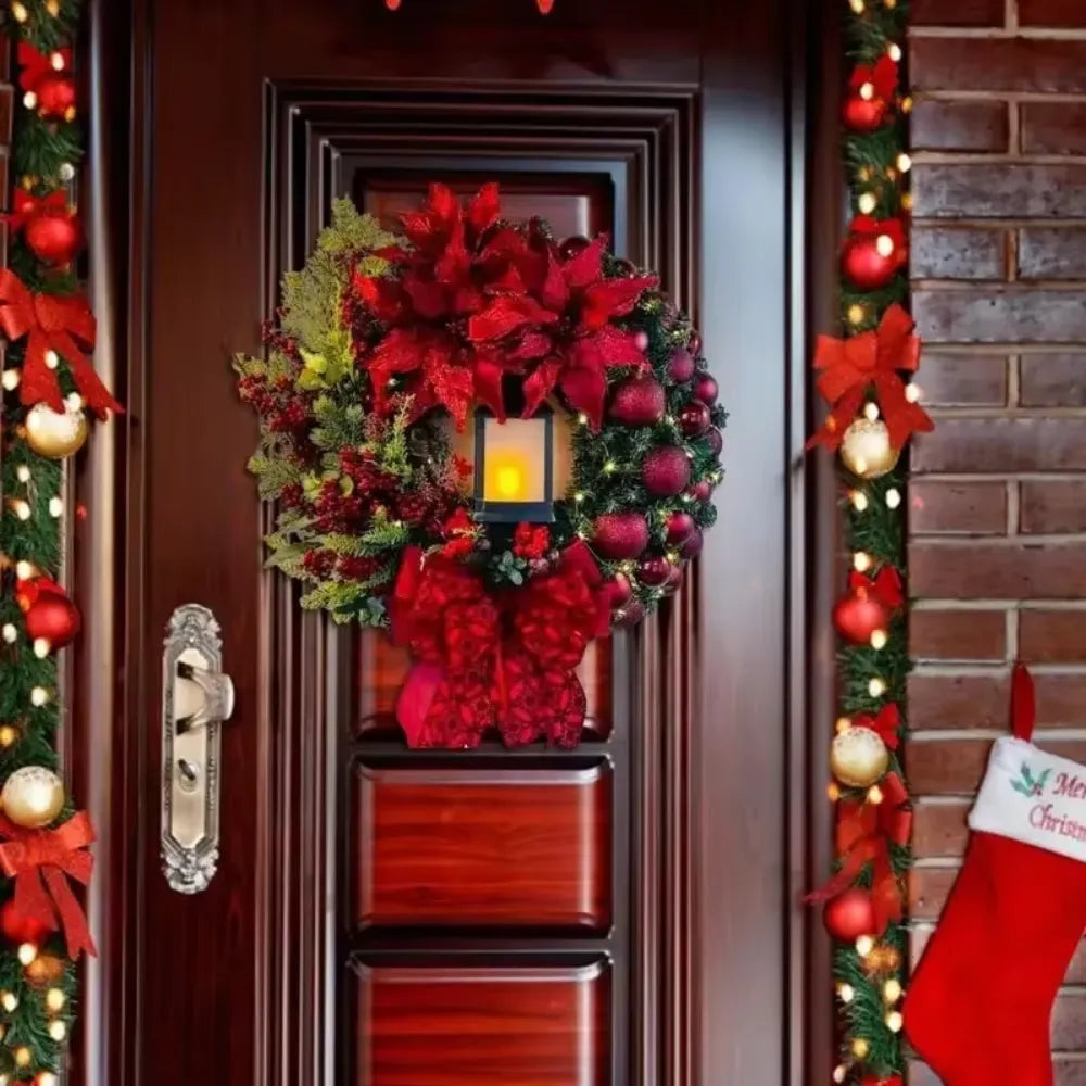 Guirlanda de Natal para Porta de Luxo Grande Vermelha Natalina Decoração