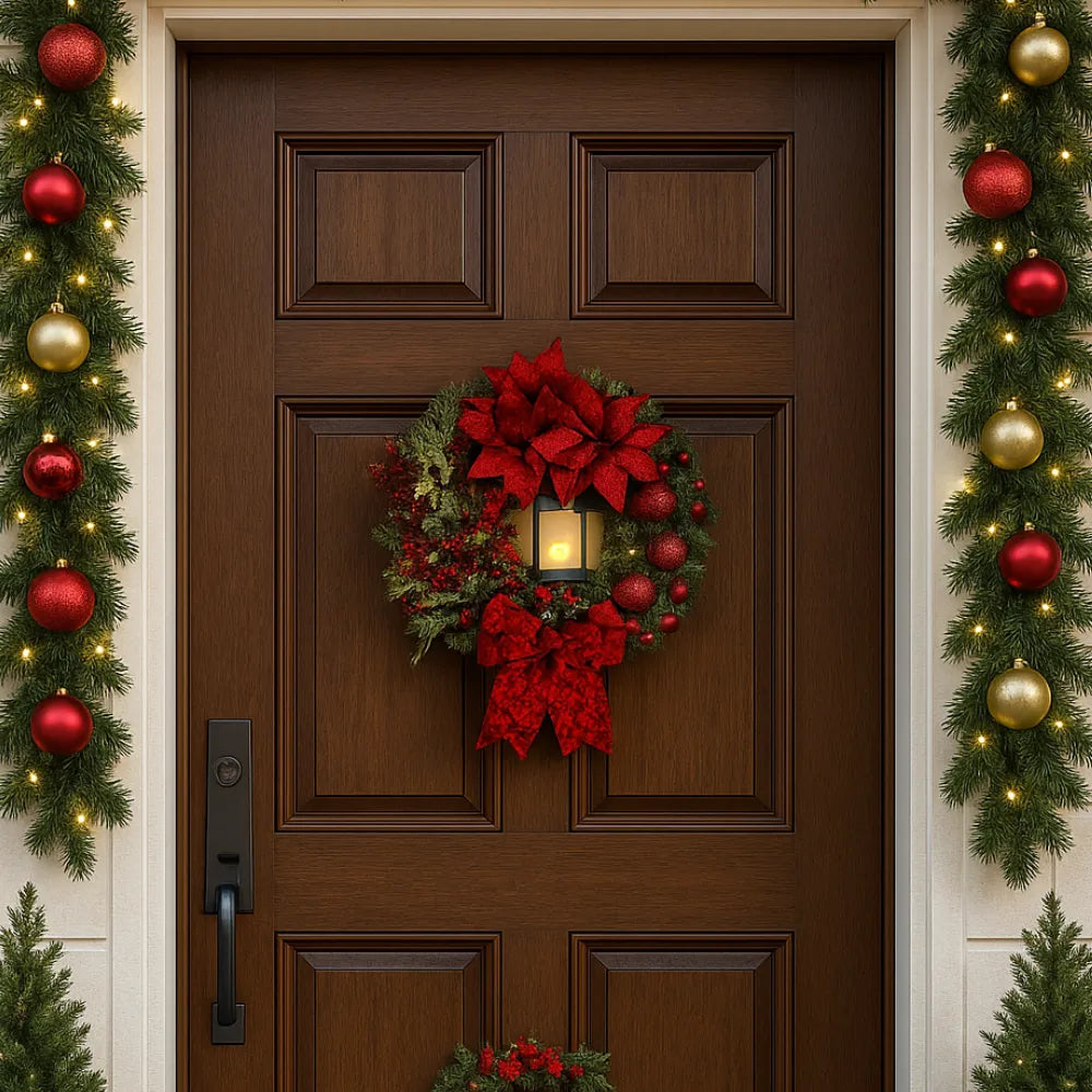 Guirlanda de Natal para Porta de Luxo Grande Vermelha Natalina Decoração