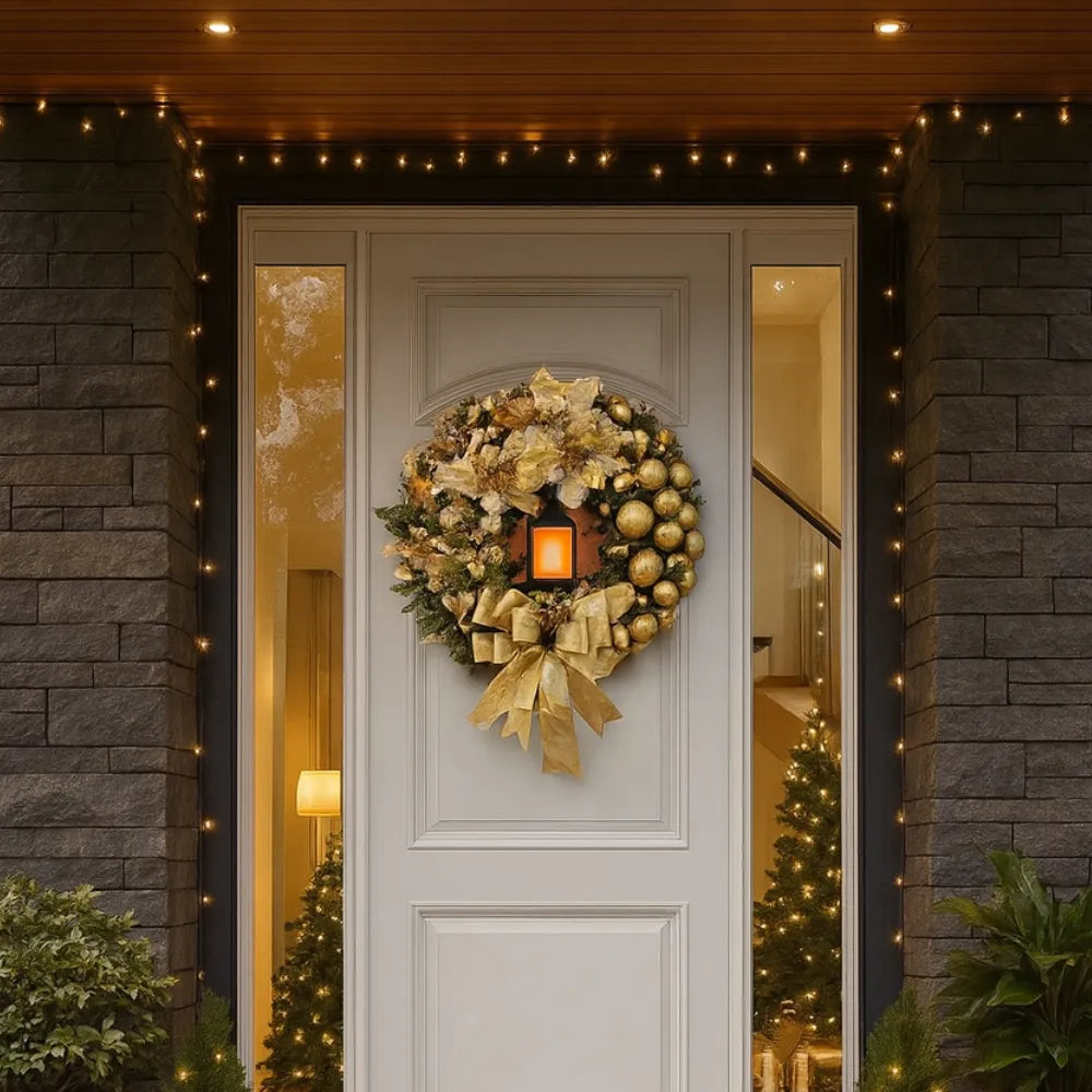 Guirlanda de Natal para Porta de entrada Luxo Grande Dourada Natalina 