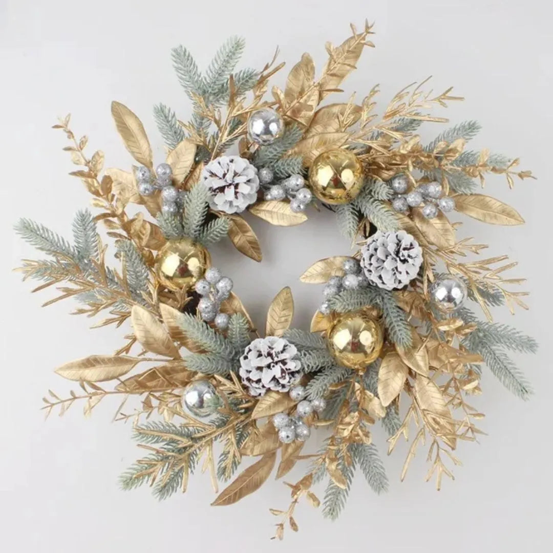 Guirlanda de Natal para Porta e Parede Dourada Decoração Natalina