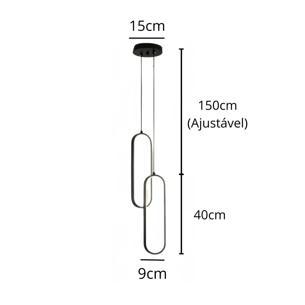 Luminária Pendente de Teto para Sala Quarto Cozinha preto LED 2 Peças