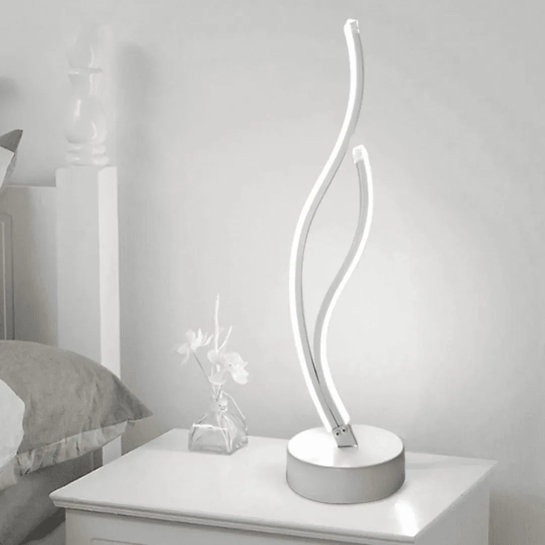 Luminaria de Mesa LED para Quarto Sala Curvo Decorativa prateada prata branca