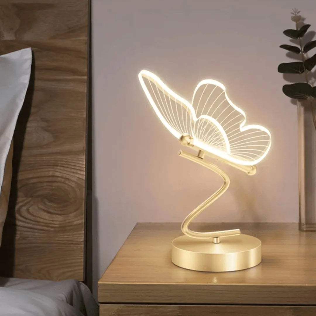 Luminária de Mesa LED para Quarto Sala Escritório Dourado Borboleta 