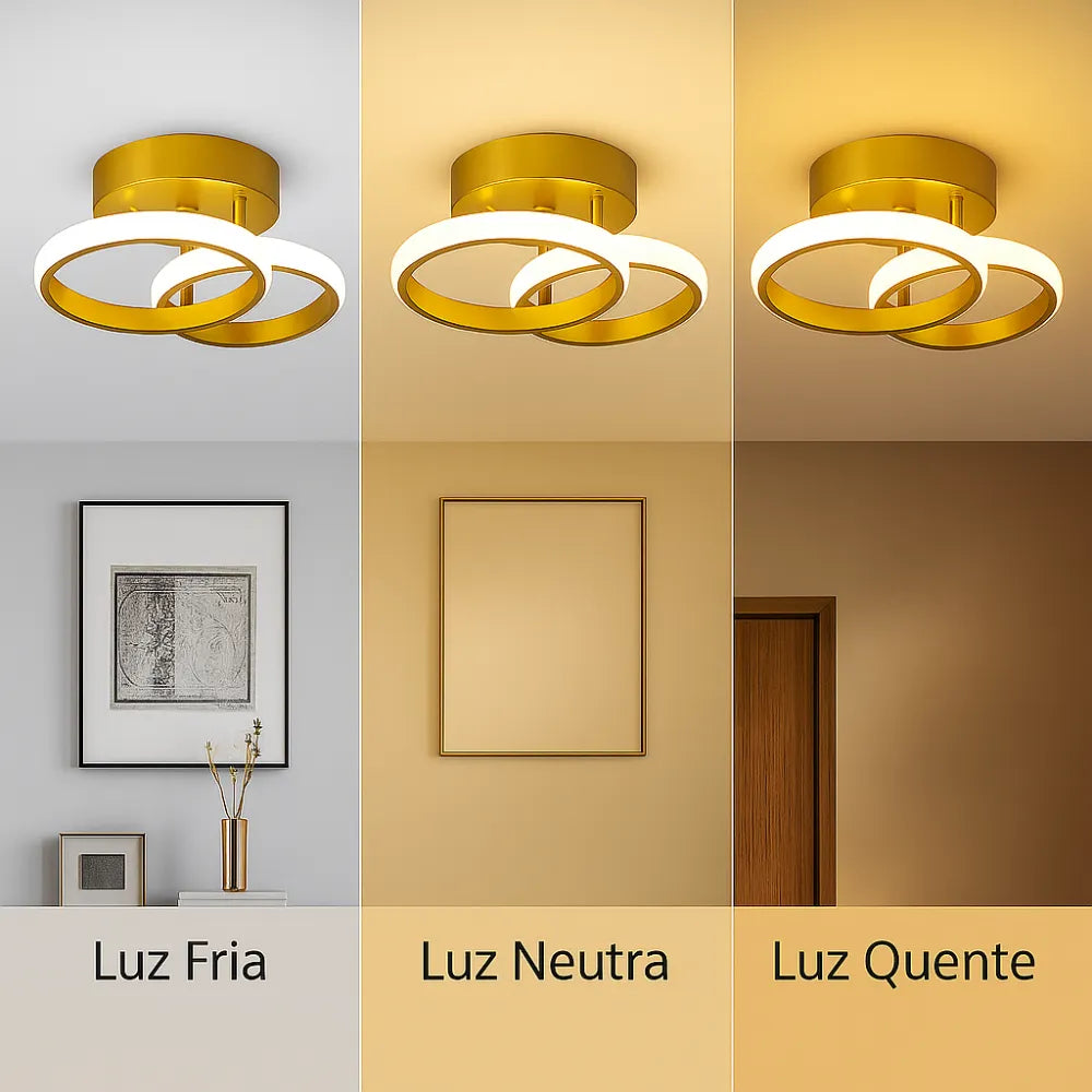 Luminária de Teto para Sala/Quarto/Cozinha em LED Dourada Circular