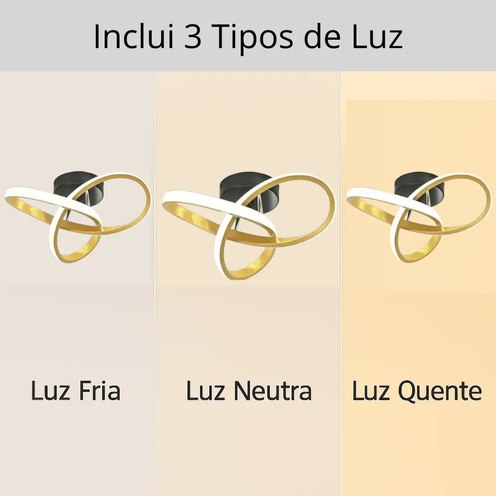 Luminária de Teto para Sala/Quarto/Cozinha em LED Espiral Dourada