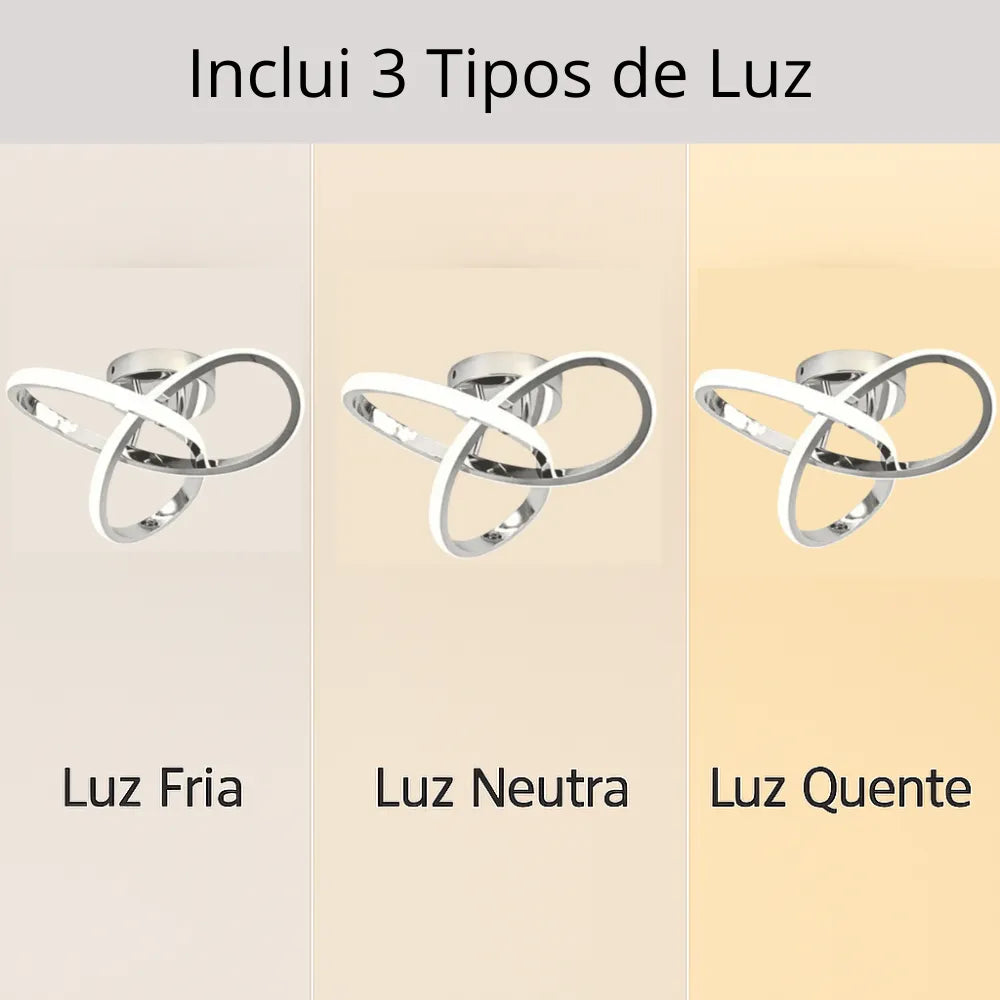 Luminária de Teto para Sala Quarto Cozinha em LED Espiral Prateada