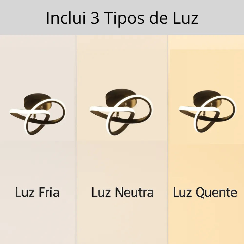 Luminária de Teto para Sala/Quarto/Cozinha em LED Espiral Preta