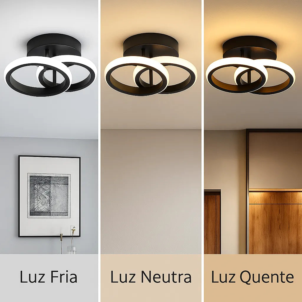 Luminária de Teto para Sala/Quarto/Cozinha em LED Preta 