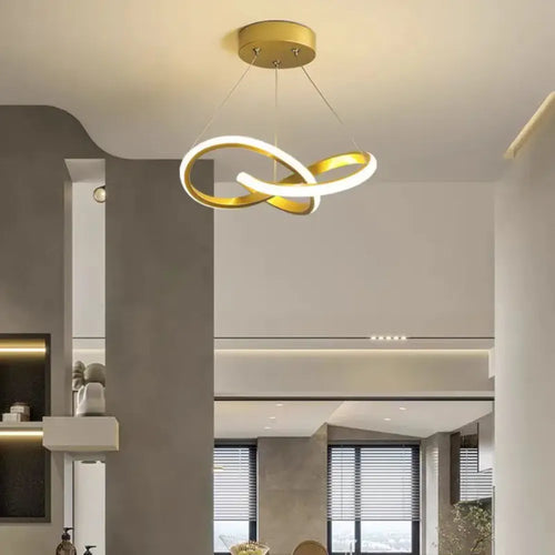 Lustre Pendente para Sala/Quarto/Cozinha Moderno LED Espiral - Dourado