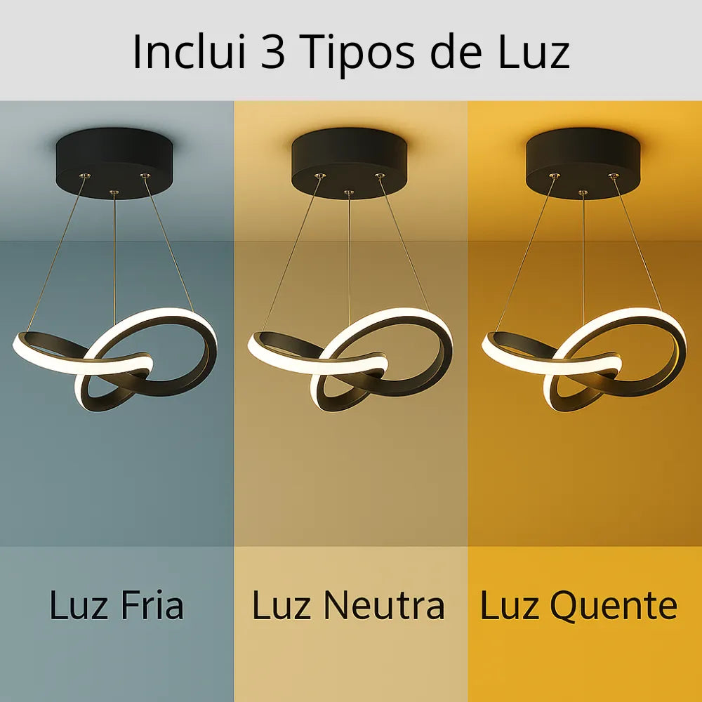 Lustre Pendente para Sala/Quarto/Cozinha Moderno LED Preto Espiral