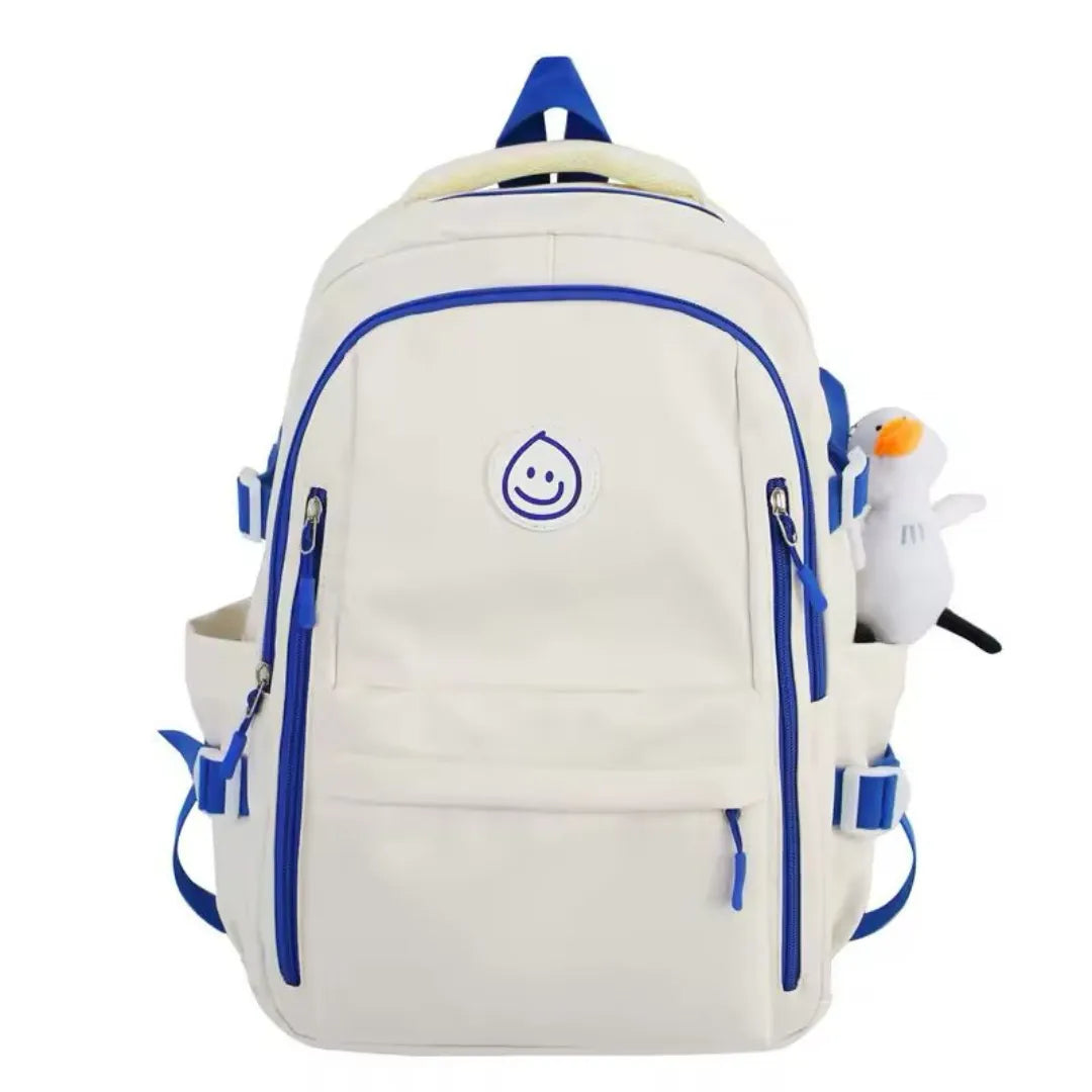 Mochila Escolar Feminina Juvenil para Faculdade Grande branco azul