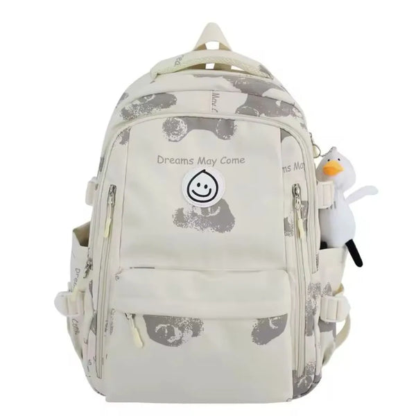 Mochila Escolar Feminina Juvenil para Faculdade Grande branco cinza