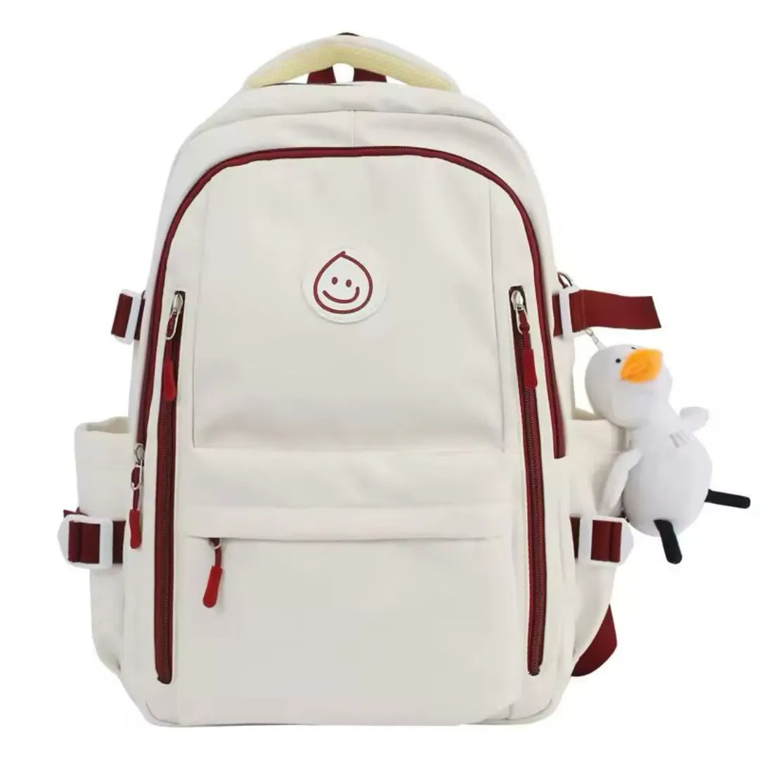 Mochila Escolar Feminina Juvenil para Faculdade Grande branco vermelho