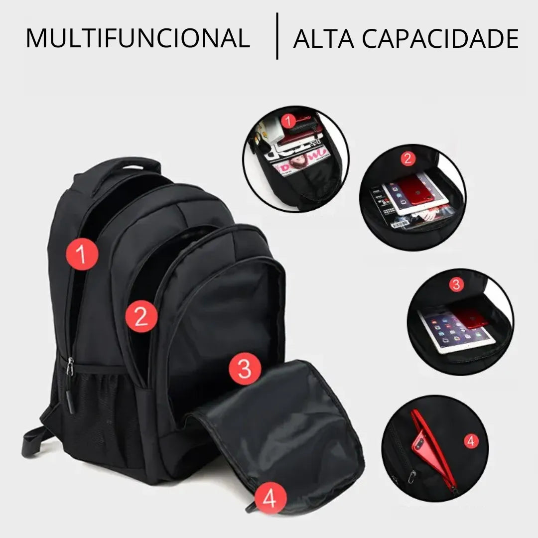 Mochila Escolar Masculina Reforçada Impermeável Grande preta vermelho