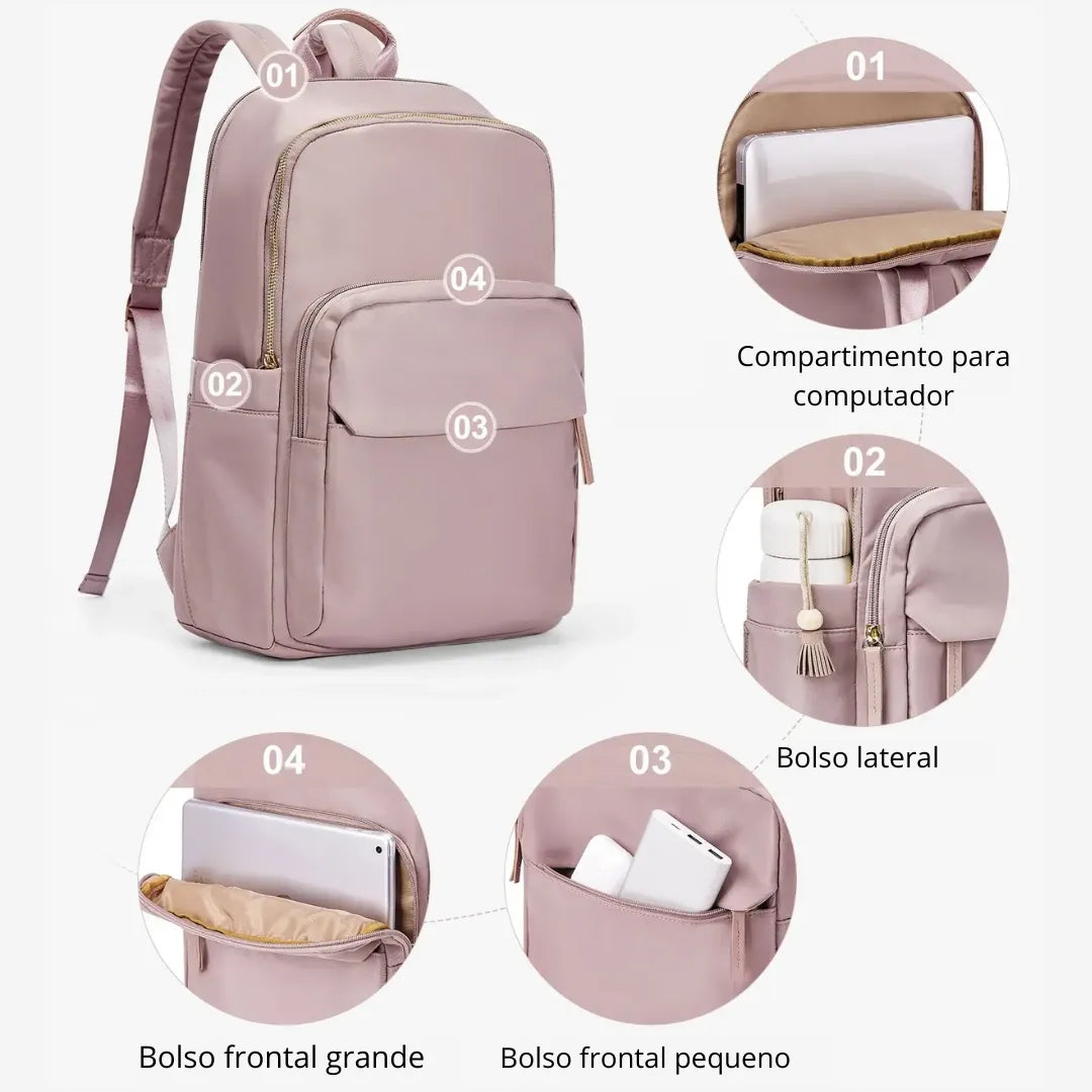 Mochila para Notebook Feminina Executiva Versátil rosa 