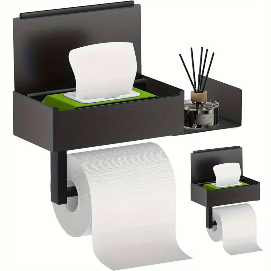 Porta-Papel Higiênico de Parede Suporte com Gaveta para Banheiro preto