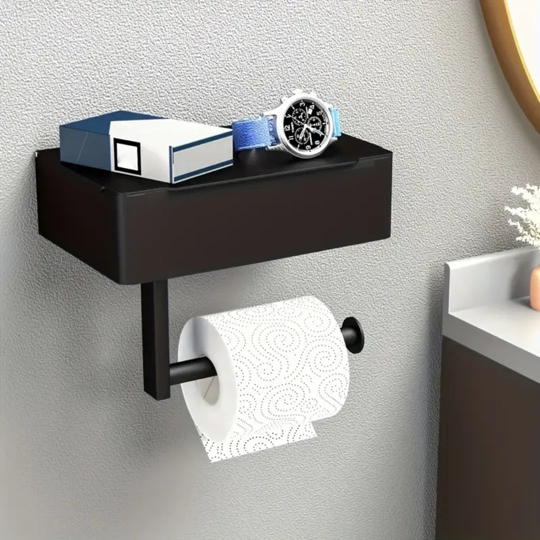 Porta Papel Higiênico Suporte com Gaveta preto para Banheiro Decoração