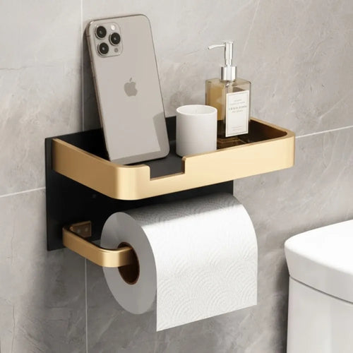 Porta-Papel Higiênico de Parede Moderno para Banheiro - Dourado