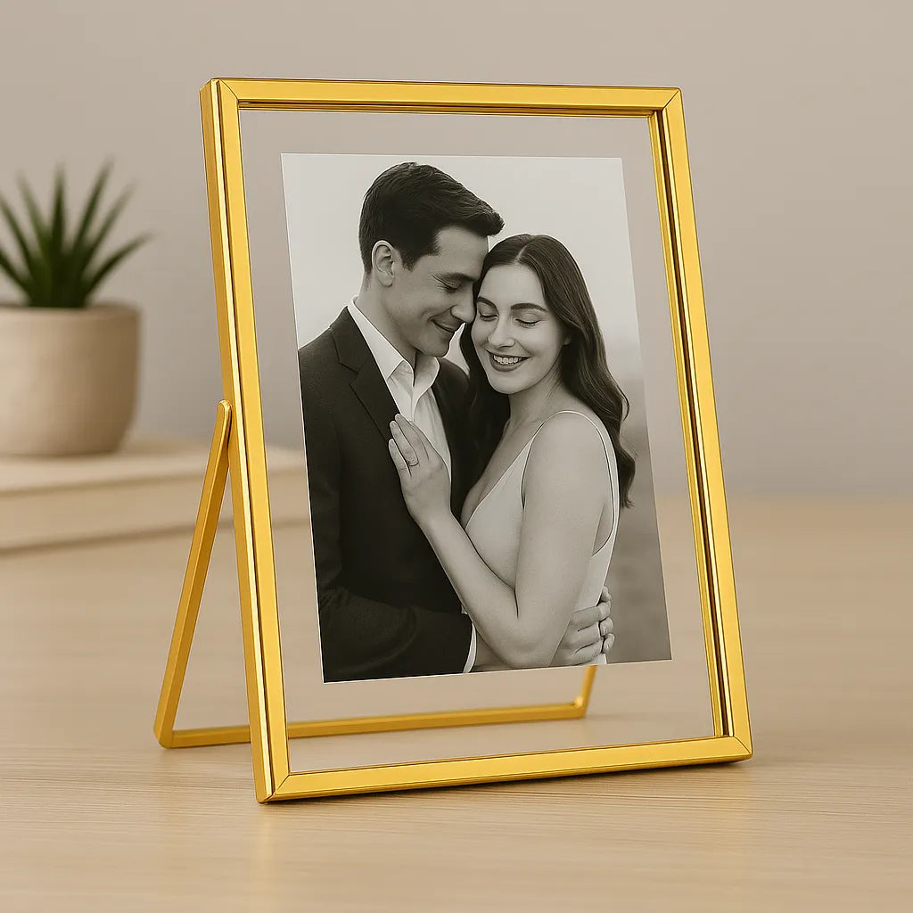 Porta Retrato Personalizado 10x15 15x21 Dourado de Vidro Chique Moderno 