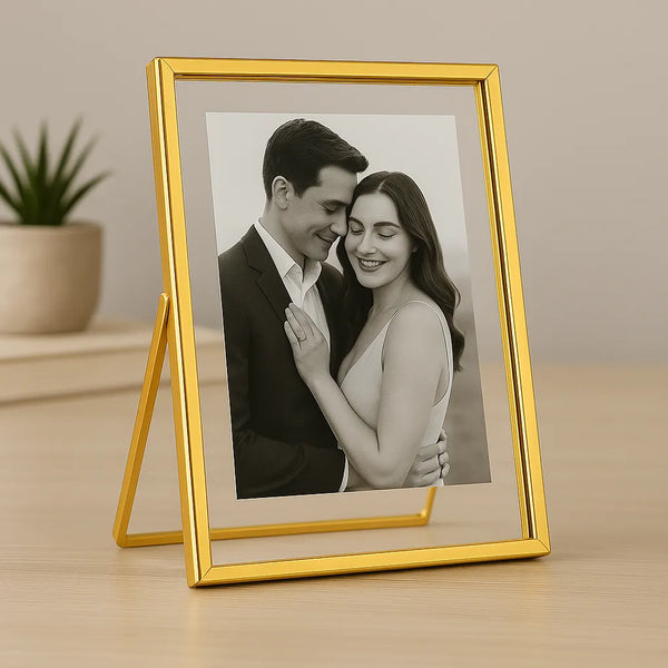 Porta Retrato Personalizado 10x15 15x21 Dourado de Vidro Chique Moderno 