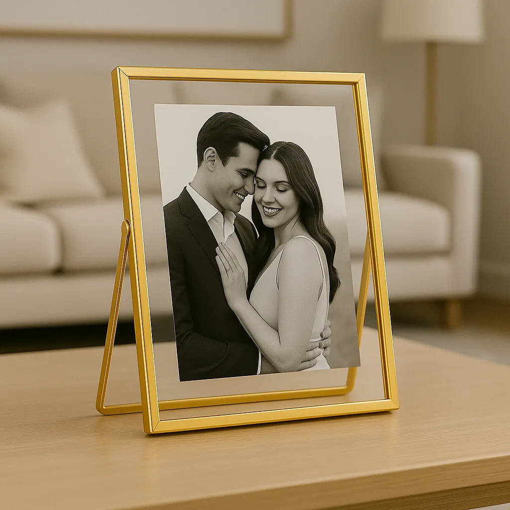Porta Retrato Personalizado 10x15 15x21 Dourado de Vidro Chique Moderno 