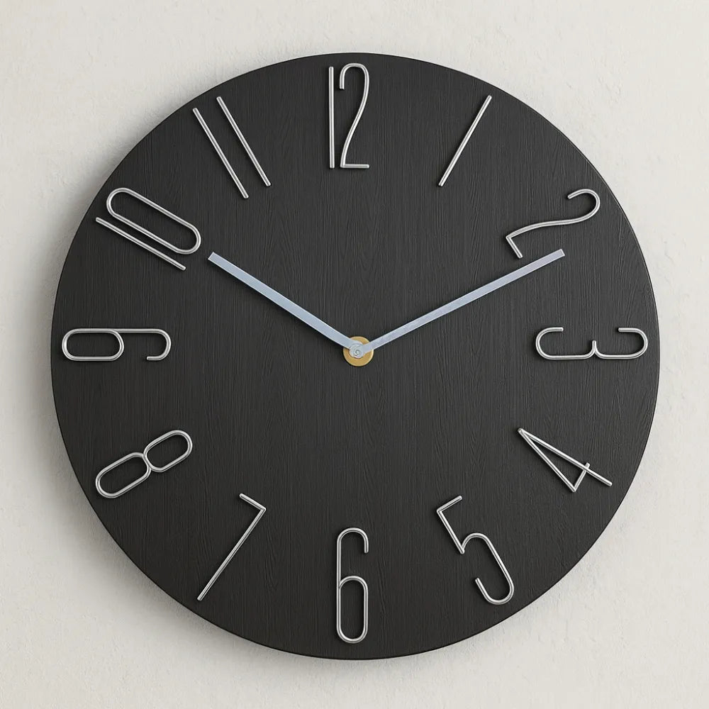 Relógio de Parede para Cozinha/Sala Grande Decorativo Sofisticado preto