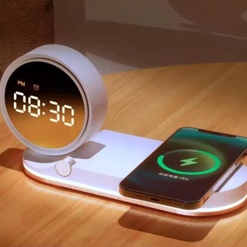 Relógio de Mesa Digital Despertador e Carregador Sem Fio LED Moderno - 3 em 1