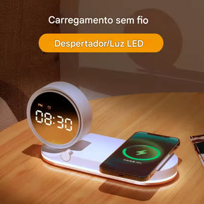 Relógio Digital de Mesa Despertador Carregador Sem Fio LED 5