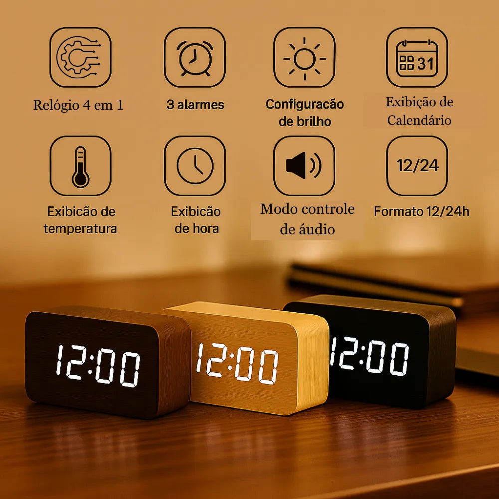 Relógio Digital de Mesa Despertador LED Decorativo 