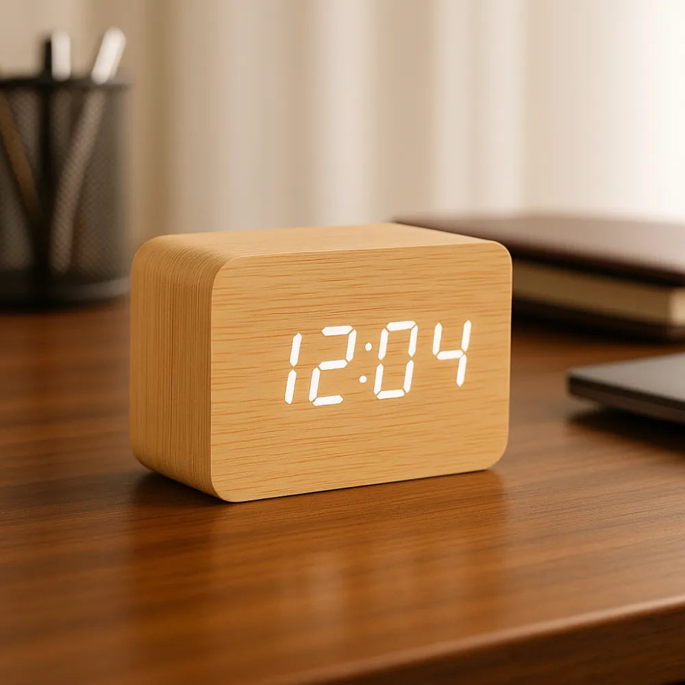 Relógio Digital de Mesa Despertador LED Decorativo bege