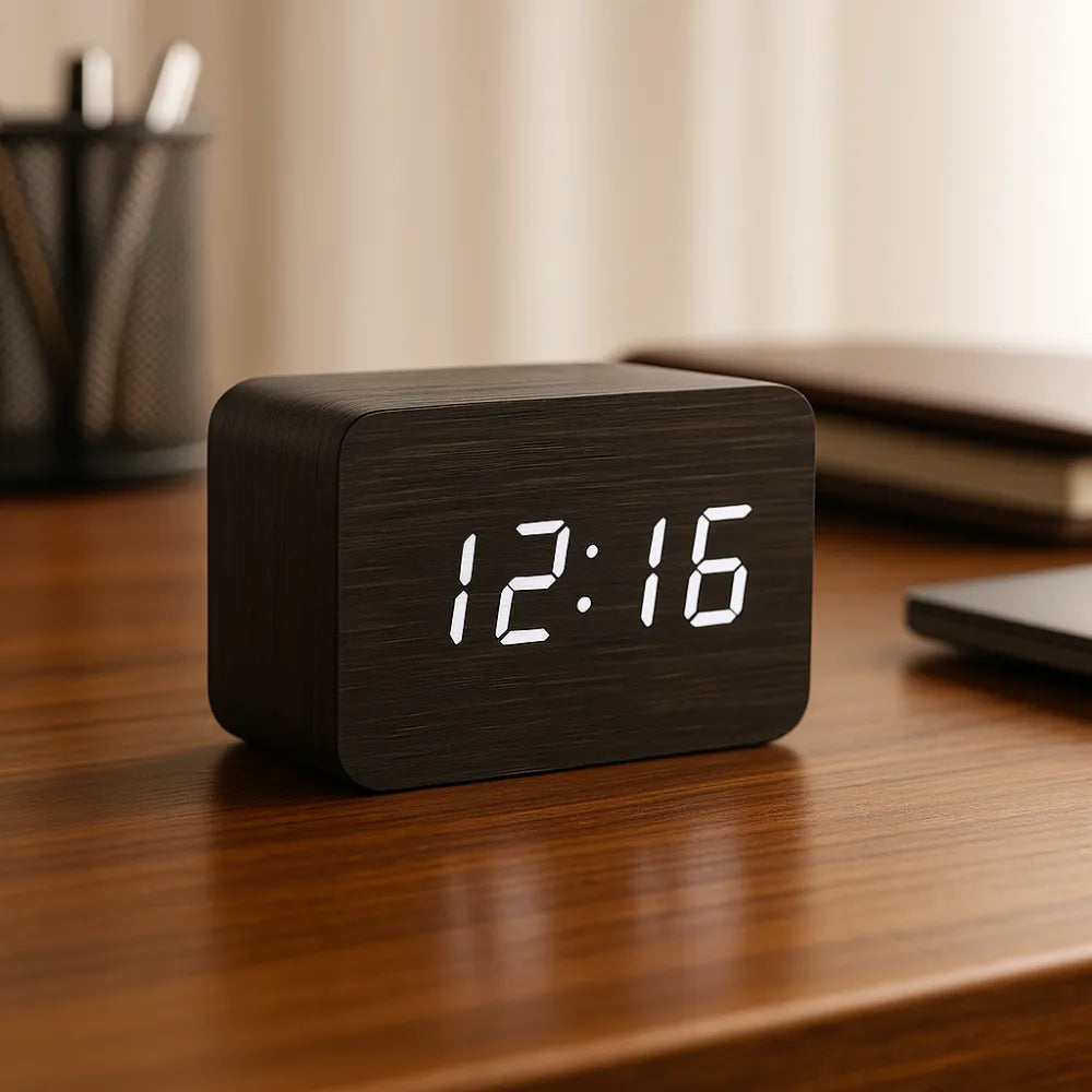 Relógio Digital de Mesa Despertador LED Decorativo preto