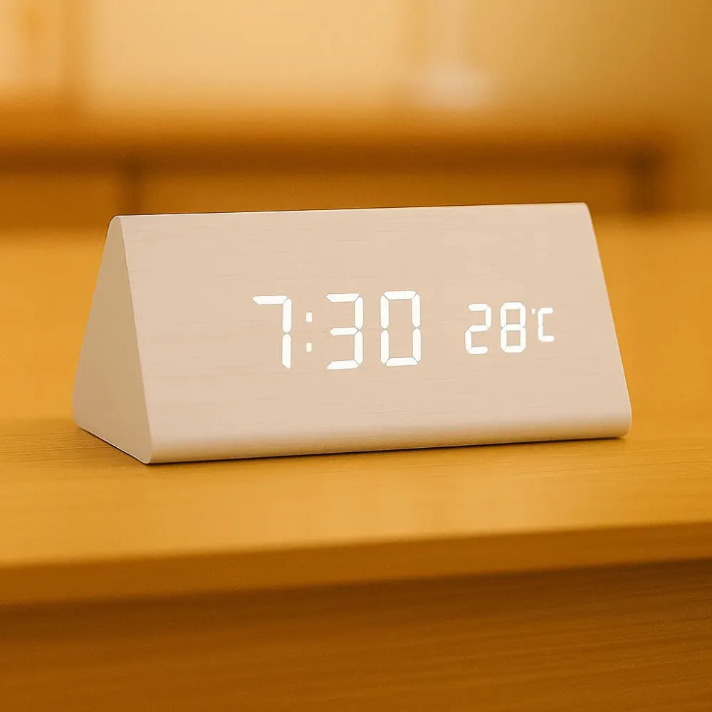 Relógio Digital de Mesa Despertador LED Triangular branco