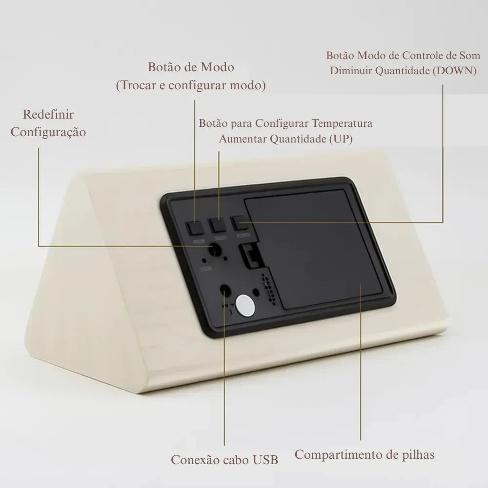Relógio Digital de Mesa Despertador LED Triangular branco