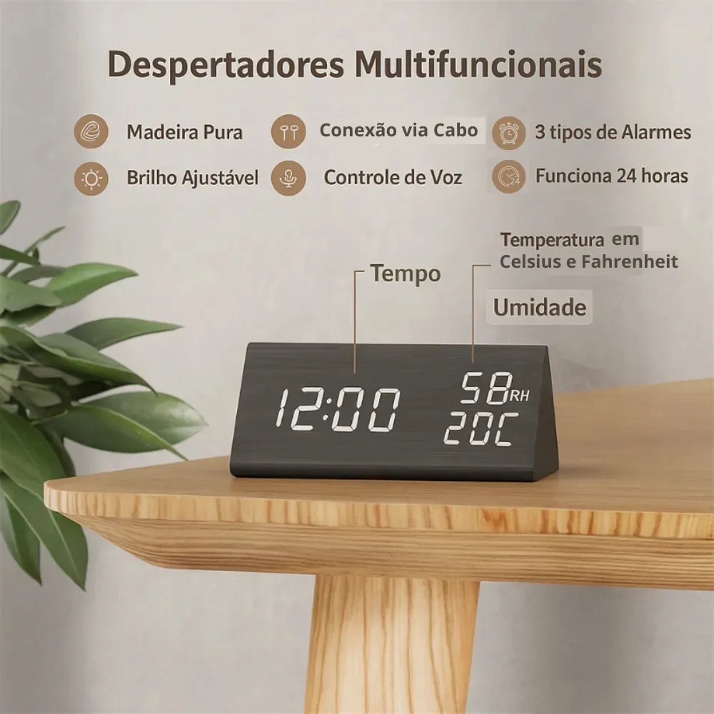 Relógio Digital de Mesa Despertador LED Triangular preto 4