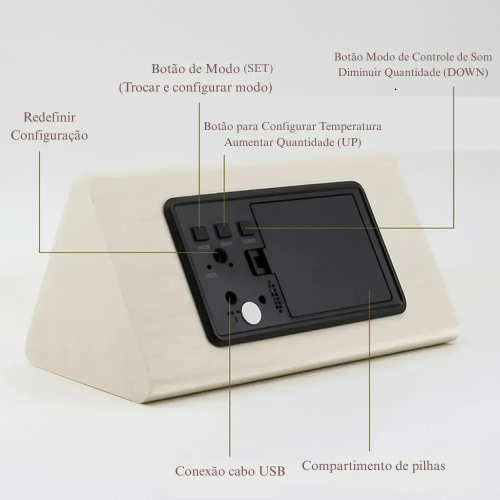 Relógio Digital de Mesa Despertador LED Triangular branco
