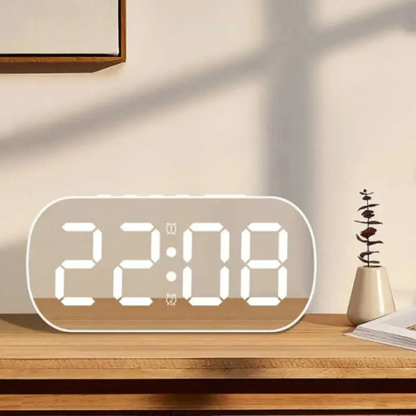 Relógio de Mesa Digital Cabeceira Despertador Espelhado LED 2