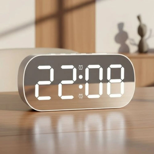 Relógio de Mesa Digital Cabeceira Despertador LED Espelhado Moderno