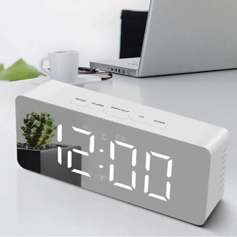Relógio de Mesa Digital Cabeceira Despertador LED Espelhado 3