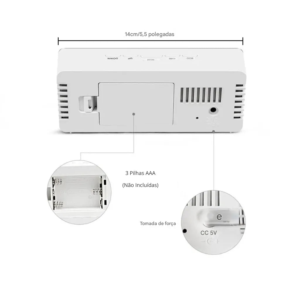 Relógio de Mesa Digital Cabeceira Despertador LED Espelhado 9
