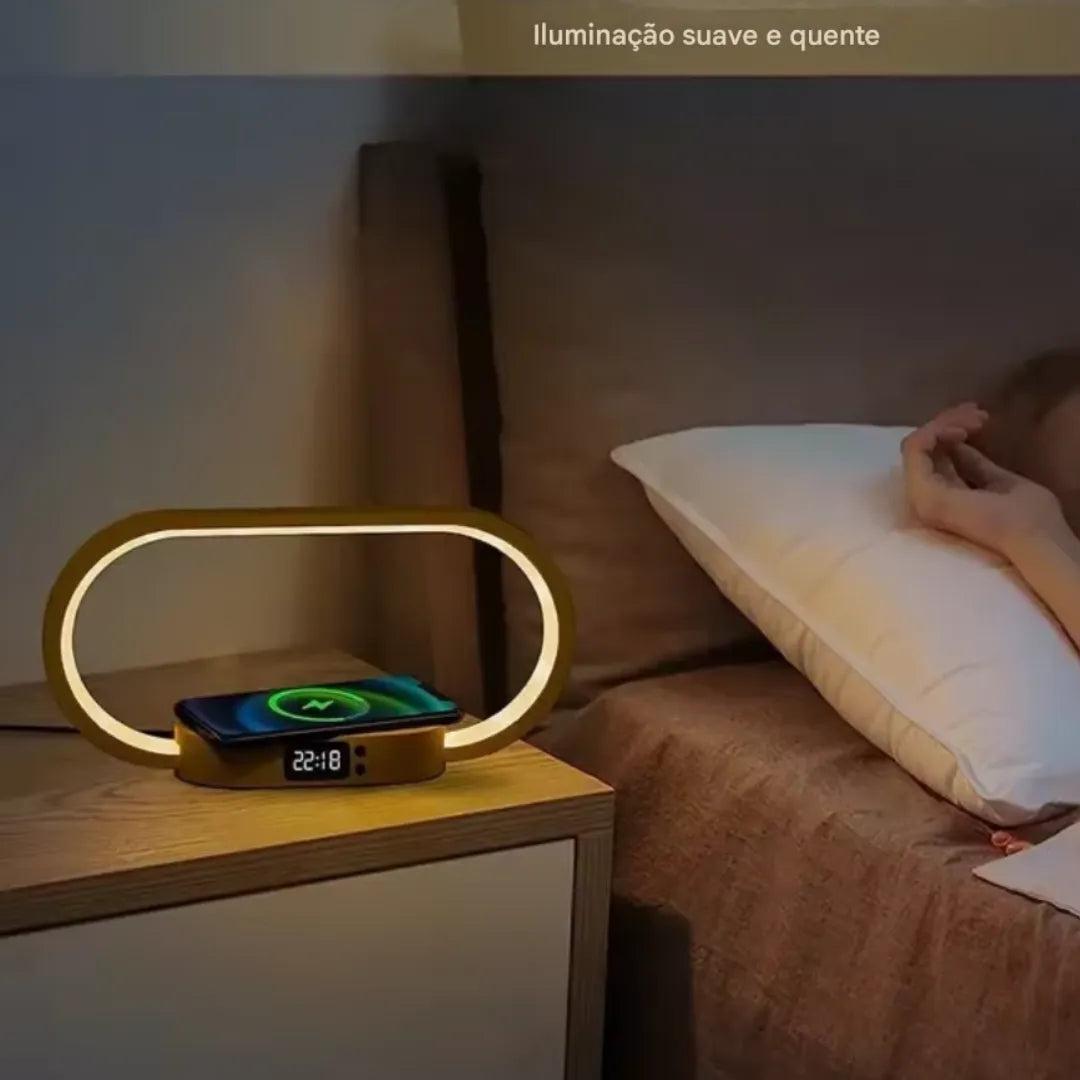 Relógio de Mesa Digital Carregador Sem Fio Luminária LED 4