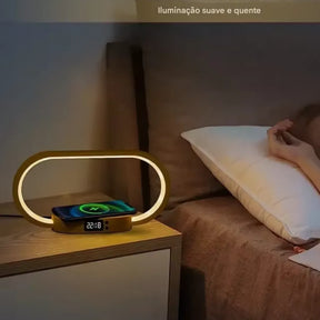 Relógio de Mesa Digital Carregador Sem Fio Luminária LED 4