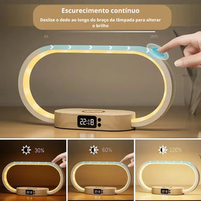 Relógio de Mesa Digital Carregador Sem Fio Luminária LED 6